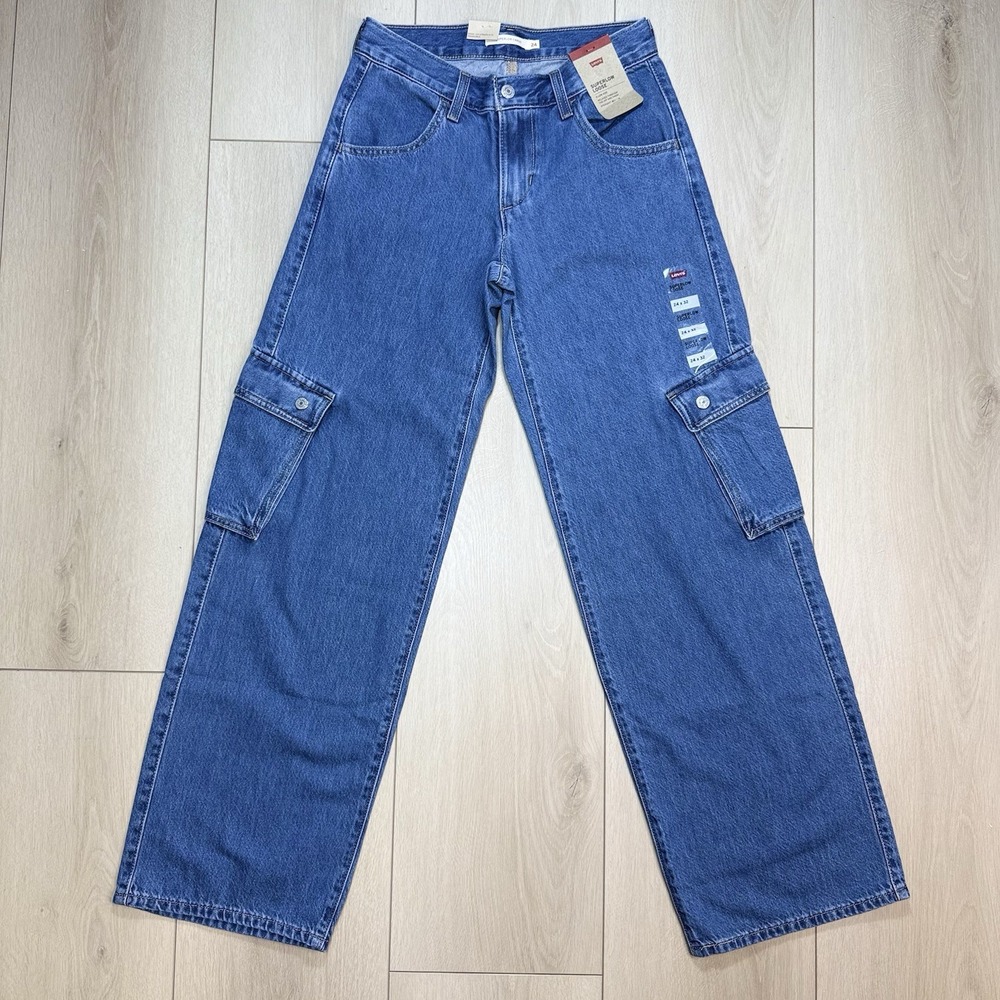 Levi's Superlow Cargo Jeans 24x32 Blue‎ Low Rise Loose Y2K Skater NWT Pants